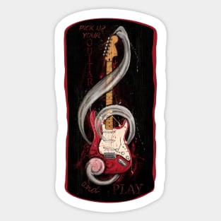 Bass guitar with motivational Pick up your guitar and play Sticker